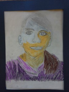 Contour line tracing of portrait photos. Pencil shading. Oil pastel. 5th grade.