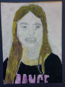 Contour line tracing of portrait photos. Pencil shading. Oil pastel. 5th grade.