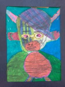 Contour line tracing of portrait photos. Pencil shading. Oil pastel. 5th grade.