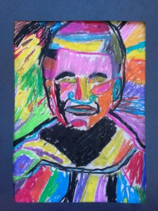 Contour line tracing of portrait photos. Pencil shading. Oil pastel. 5th grade.