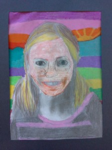 Contour line tracing of portrait photos. Pencil shading. Oil pastel. 5th grade.