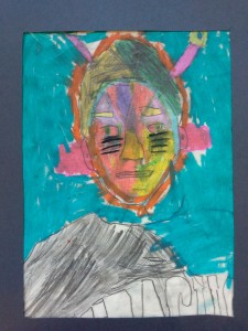 Contour line tracing of portrait photos. Pencil shading. Oil pastel. 5th grade.