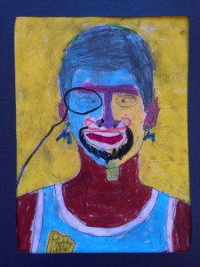 Contour line tracing of portrait photos. Pencil shading. Oil pastel. 5th grade.