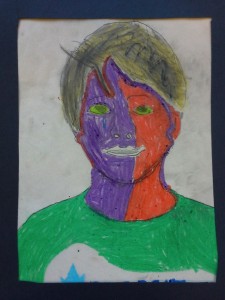 Contour line tracing of portrait photos. Pencil shading. Oil pastel. 5th grade.