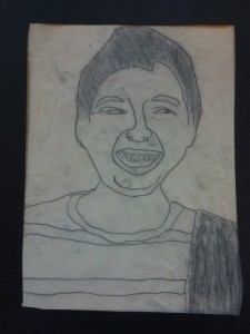 Contour line tracing of portrait photos. Pencil shading. Oil pastel. 5th grade.