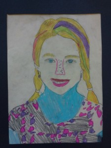 Contour line tracing of portrait photos. Pencil shading. Oil pastel. 5th grade.