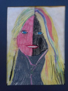 Contour line tracing of portrait photos. Pencil shading. Oil pastel. 5th grade.